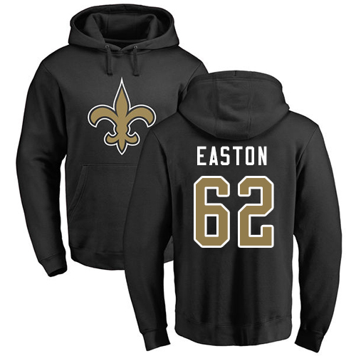 Men New Orleans Saints Black Nick Easton Name and Number Logo NFL Football 62 Pullover Hoodie Sweatshirts